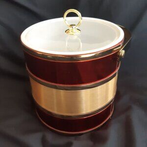 VTG MCM Shelton Ware Ice Bucket w/Handle Lucite Lid Red & Gold Christmas Colors